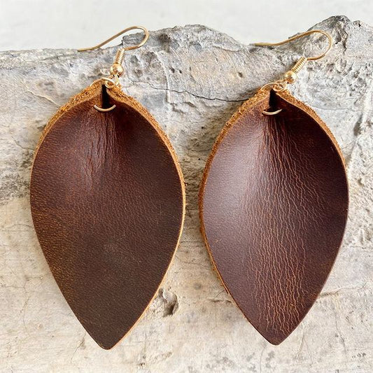 Beautiful Genuine Leather Leaf Earrings