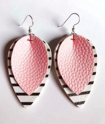 Pink Striped Leather Drop Earrings