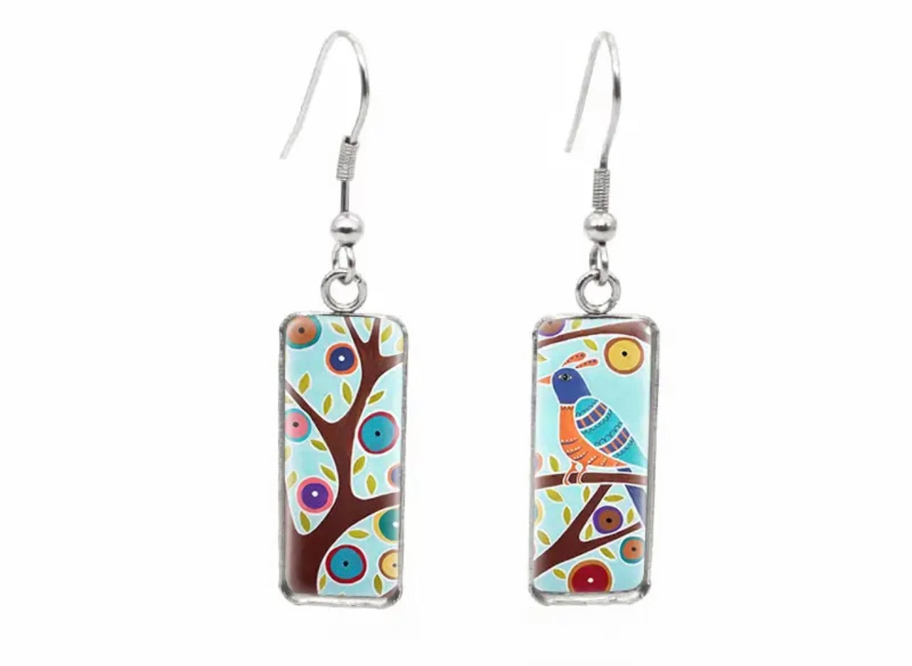 Beautiful Glass-Like Folk Bird Earrings