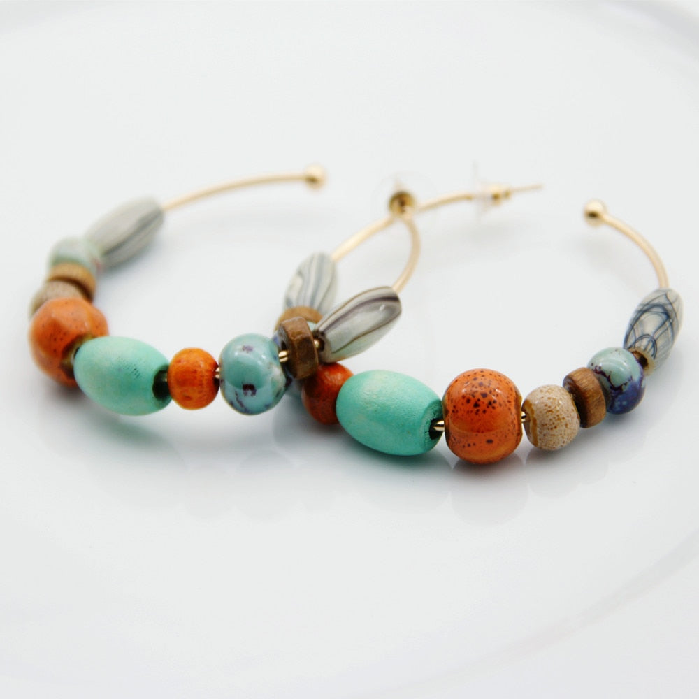 Bohemian Colorful Stone Hoop Earrings