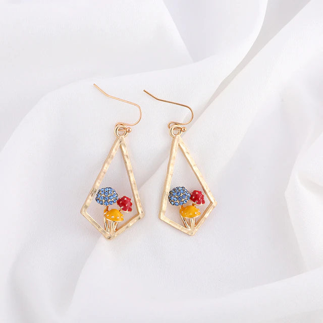 Beautiful Gold and Crystal Boho Mushroom Earrings – Rooted Home Goods