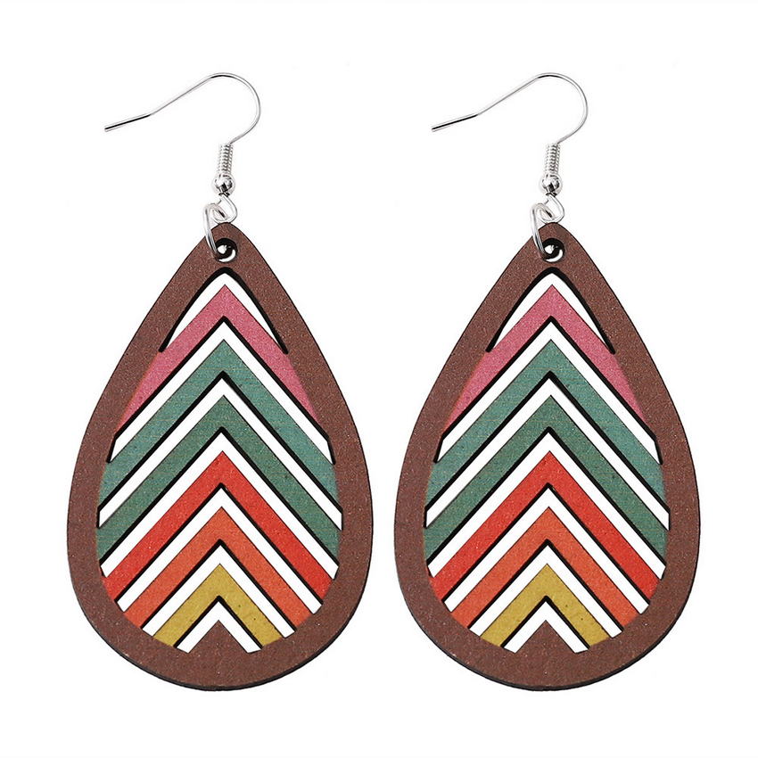 Wooden Rainbow Mountains Laser Cut Earrings