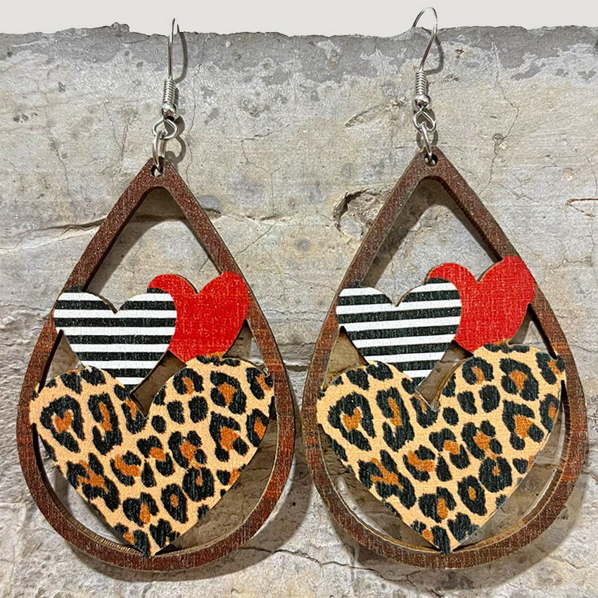 Wood Heart Drop Earrings