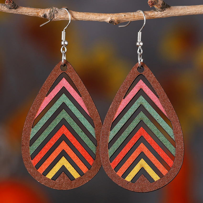 Wooden Rainbow Mountains Laser Cut Earrings