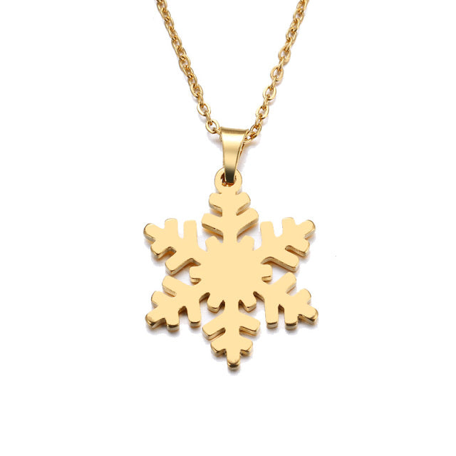 Stainless Steel Gold or Silver Snowflake Necklace